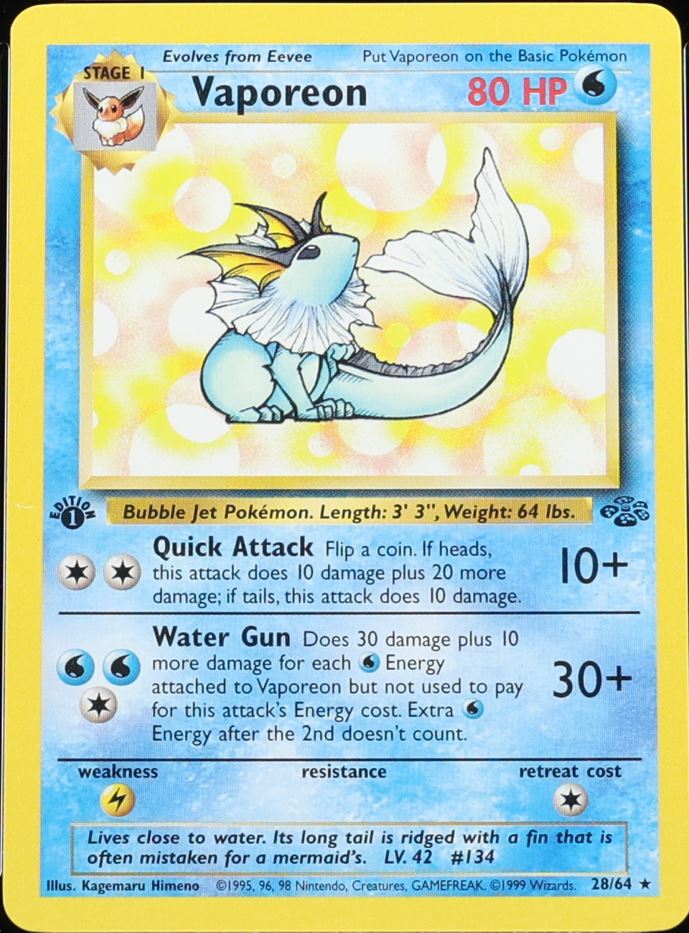 1999 eevee pokemon card value Vaporeon
